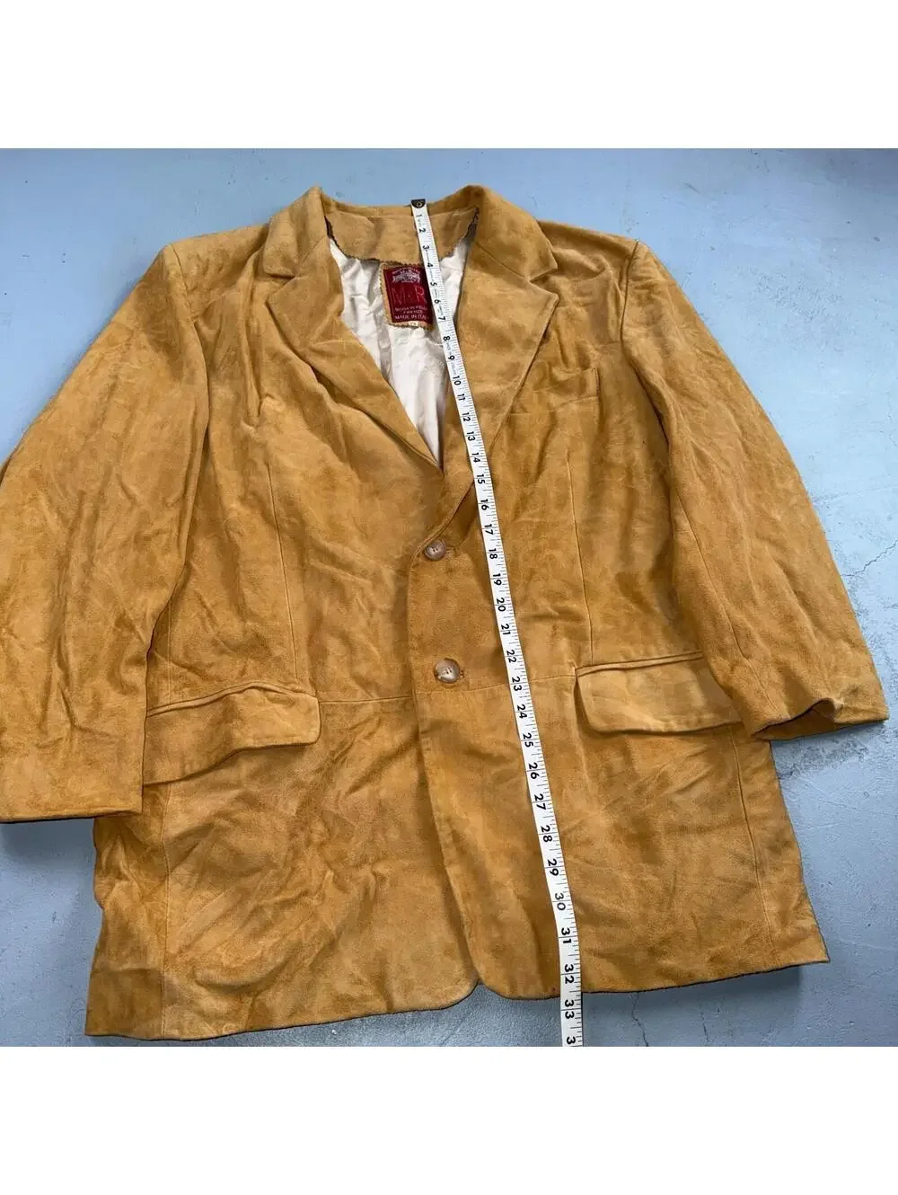 Vintage Vera Pelle Moda Leather Suede Car Coat Blazer Jacket Mens 44 Ochre Italy